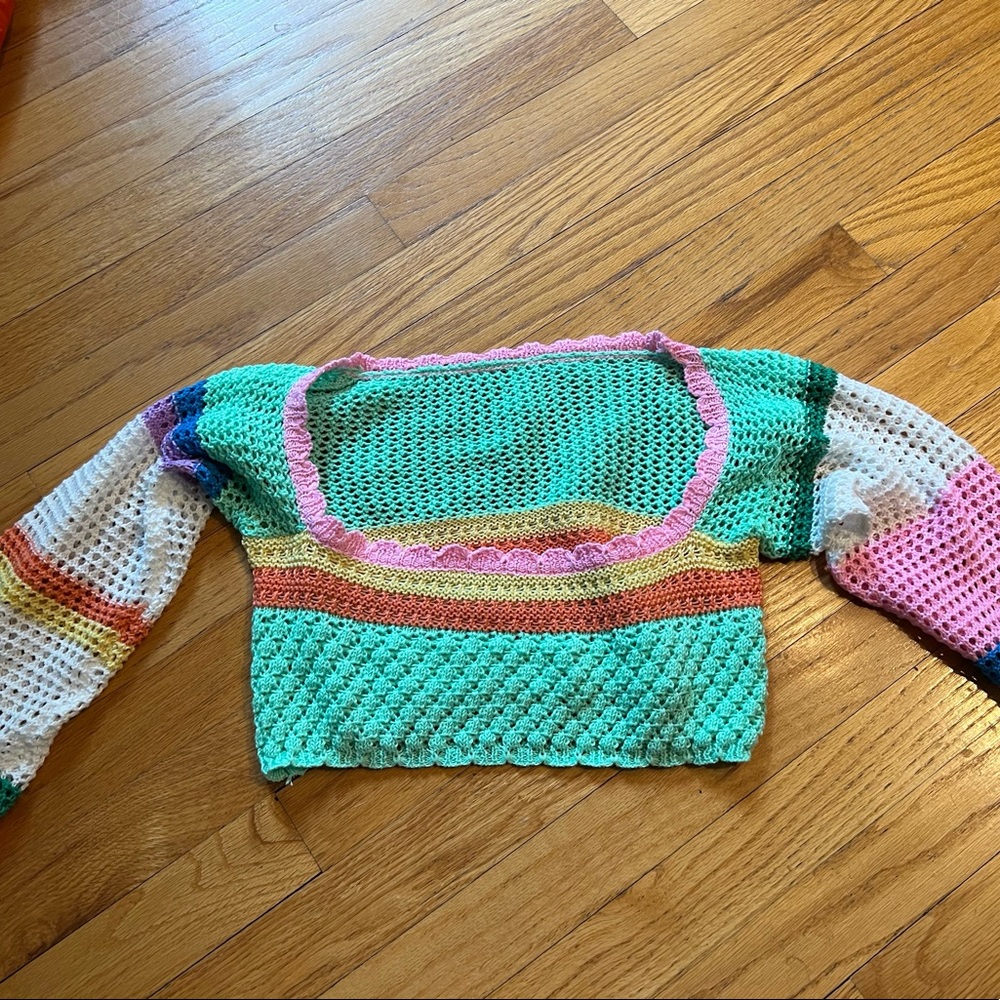 Rainbow crochet long sleeve crop top/cover up